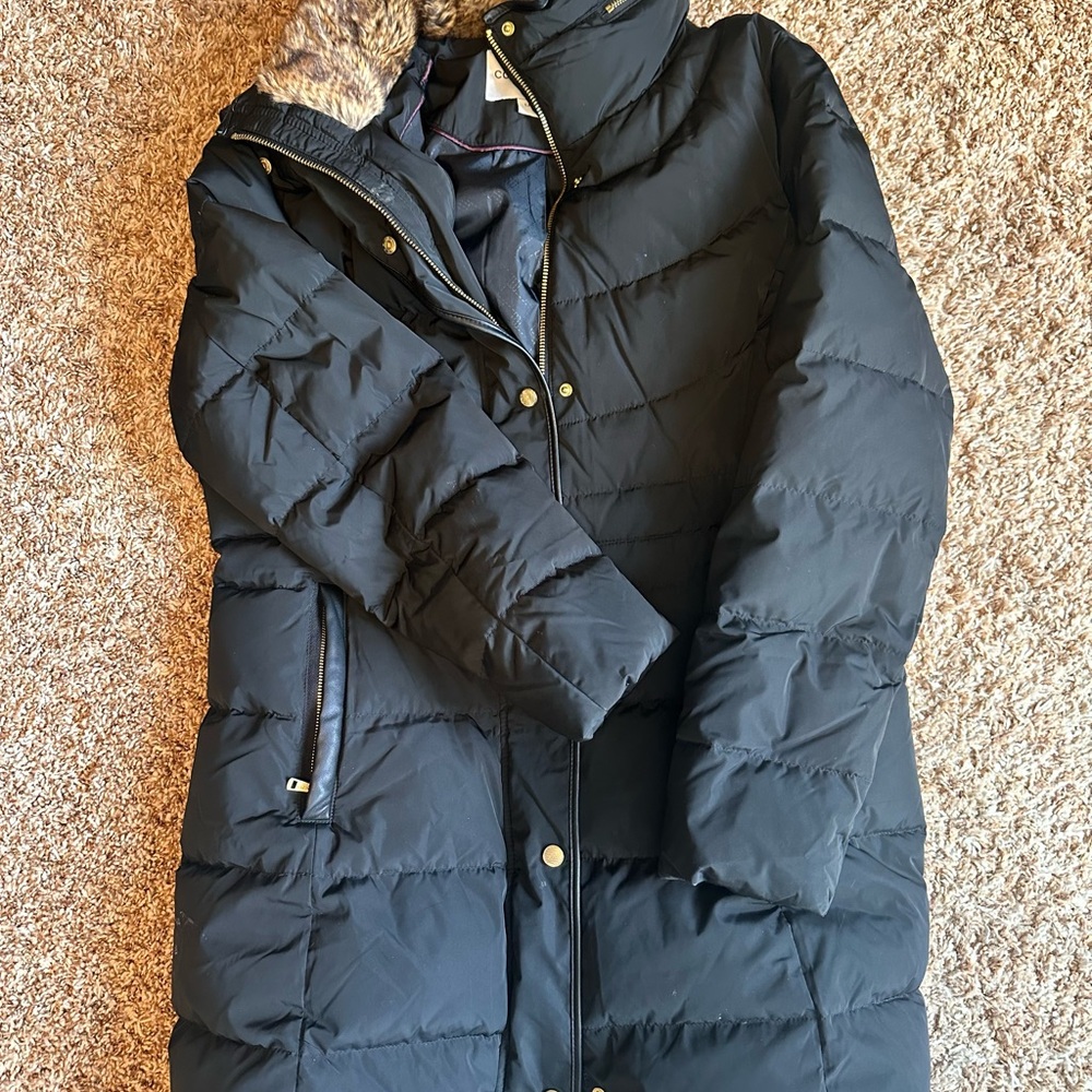 Cole Haan Black Puffer Jacket with Fur Trim